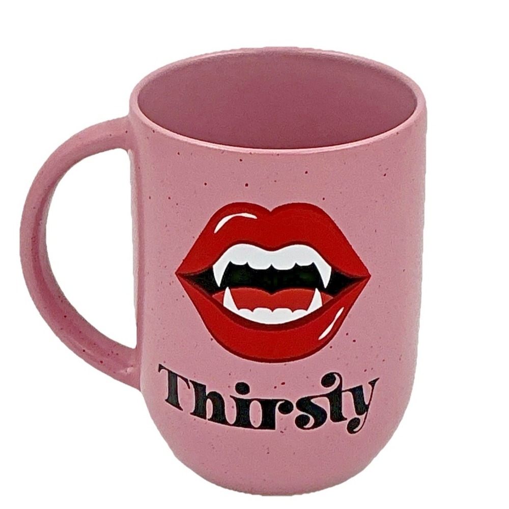 Thirsty Vampire Mug Pink Gothic Coffee Cup Fangs Lips Halloween